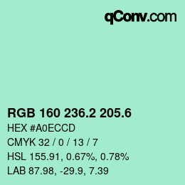 カラーコード: RGB 160 236.2 205.6 | qconv.com
