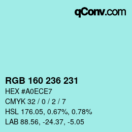 カラーコード: RGB 160 236 231 | qconv.com