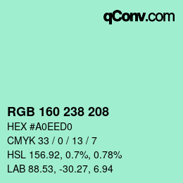 Color code: RGB 160 238 208 | qconv.com
