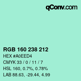 カラーコード: RGB 160 238 212 | qconv.com