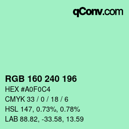 Color code: RGB 160 240 196 | qconv.com