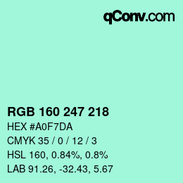 Color code: RGB 160 247 218 | qconv.com