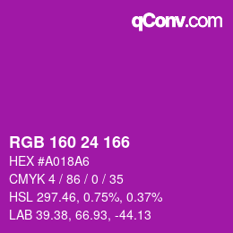 Color code: RGB 160 24 166 | qconv.com