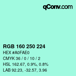 颜色代码: RGB 160 250 224 | qconv.com