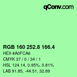 カラーコード: RGB 160 252.8 166.4 | qconv.com