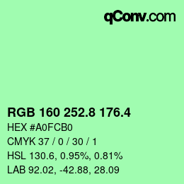カラーコード: RGB 160 252.8 176.4 | qconv.com