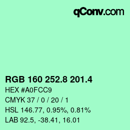 カラーコード: RGB 160 252.8 201.4 | qconv.com