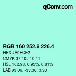 カラーコード: RGB 160 252.8 226.4 | qconv.com