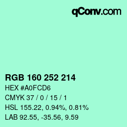 カラーコード: RGB 160 252 214 | qconv.com