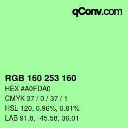 カラーコード: RGB 160 253 160 | qconv.com