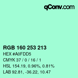 Color code: RGB 160 253 213 | qconv.com