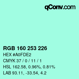 颜色代码: RGB 160 253 226 | qconv.com