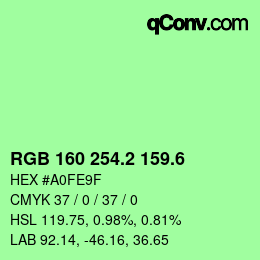 カラーコード: RGB 160 254.2 159.6 | qconv.com