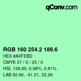 カラーコード: RGB 160 254.2 189.6 | qconv.com