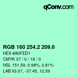 カラーコード: RGB 160 254.2 209.6 | qconv.com