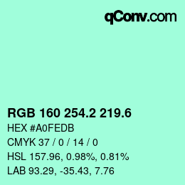 カラーコード: RGB 160 254.2 219.6 | qconv.com