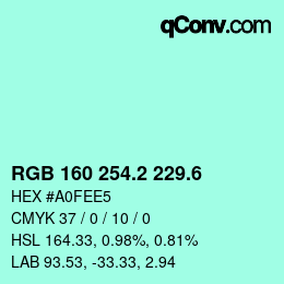 カラーコード: RGB 160 254.2 229.6 | qconv.com
