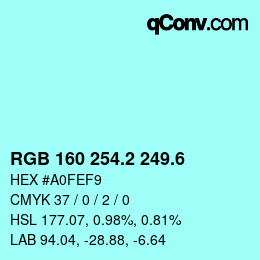 カラーコード: RGB 160 254.2 249.6 | qconv.com