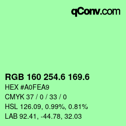 カラーコード: RGB 160 254.6 169.6 | qconv.com