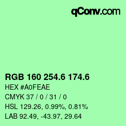 カラーコード: RGB 160 254.6 174.6 | qconv.com