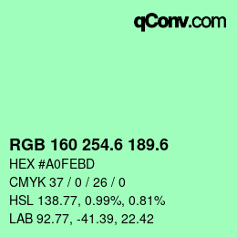 カラーコード: RGB 160 254.6 189.6 | qconv.com