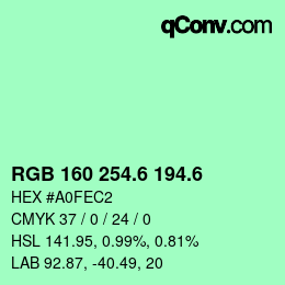 カラーコード: RGB 160 254.6 194.6 | qconv.com