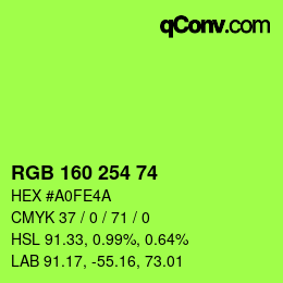 カラーコード: RGB 160 254 74 | qconv.com