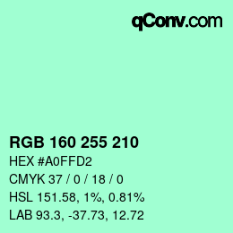 Color code: RGB 160 255 210 | qconv.com