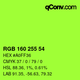 Color code: RGB 160 255 54 | qconv.com