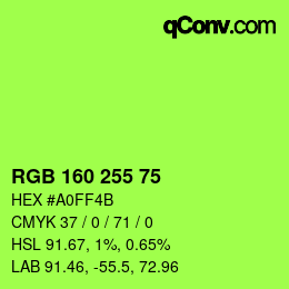Color code: RGB 160 255 75 | qconv.com