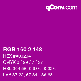 カラーコード: RGB 160 2 148 | qconv.com