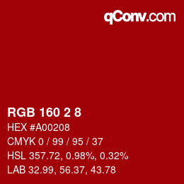 Color code: RGB 160 2 8 | qconv.com