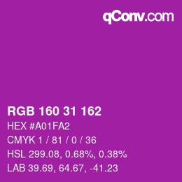Color code: RGB 160 31 162 | qconv.com