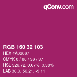 Color code: RGB 160 32 103 | qconv.com