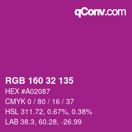 Color code: RGB 160 32 135 | qconv.com