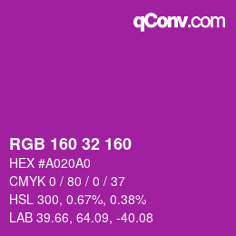 Color code: RGB 160 32 160 | qconv.com