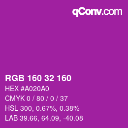 Color code: RGB 160 32 160 | qconv.com