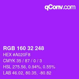 Color code: RGB 160 32 248 | qconv.com