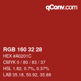 Color code: RGB 160 32 28 | qconv.com