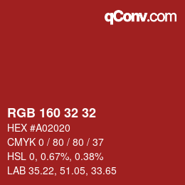 Color code: RGB 160 32 32 | qconv.com