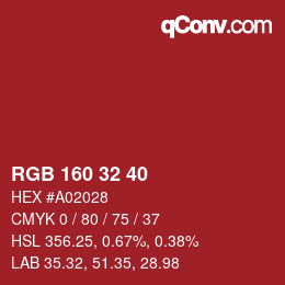 Color code: RGB 160 32 40 | qconv.com
