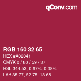 カラーコード: RGB 160 32 65 | qconv.com