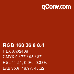カラーコード: RGB 160 36.8 8.4 | qconv.com