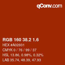 カラーコード: RGB 160 38.2 1.6 | qconv.com