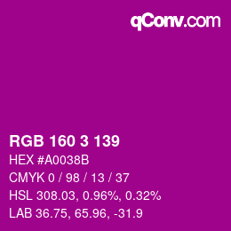 Color code: RGB 160 3 139 | qconv.com