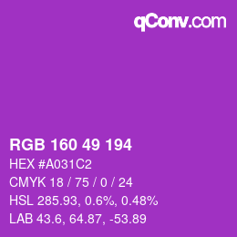 カラーコード: RGB 160 49 194 | qconv.com