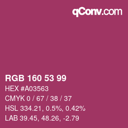 カラーコード: RGB 160 53 99 | qconv.com