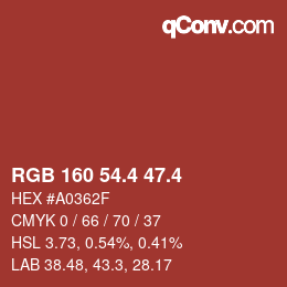 カラーコード: RGB 160 54.4 47.4 | qconv.com