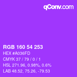 Color code: RGB 160 54 253 | qconv.com