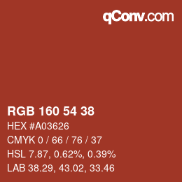 カラーコード: RGB 160 54 38 | qconv.com